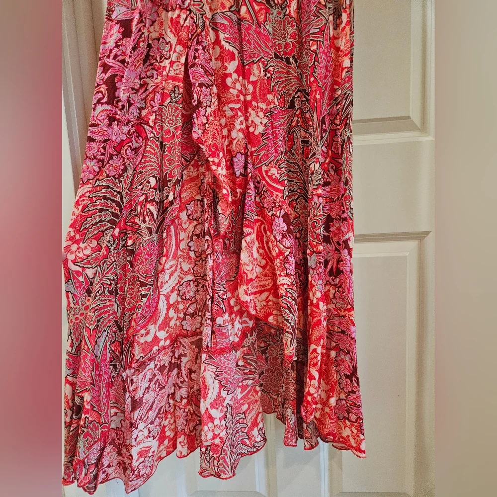 Free People Forever Yours Smocked Slip Dress Maxi Ruffled Slit Floral Red Sm NWT - Picture 9 of 16